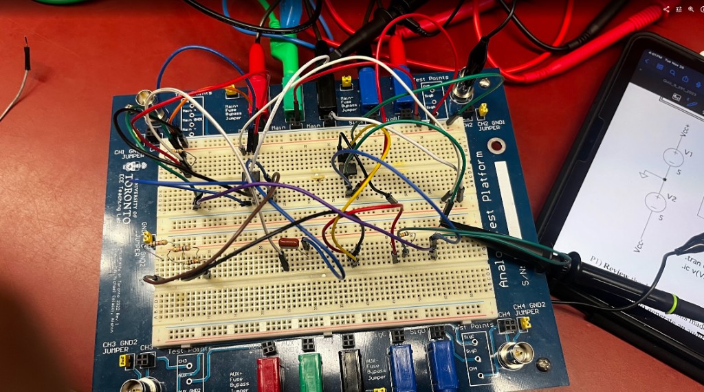 a breadboard circuit on the ece test platform with an ltspice sim